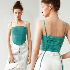 BONING CORSET CROP TOP MUSERA TEAL Bardot heart loom more to come SUPERDOWN nbd